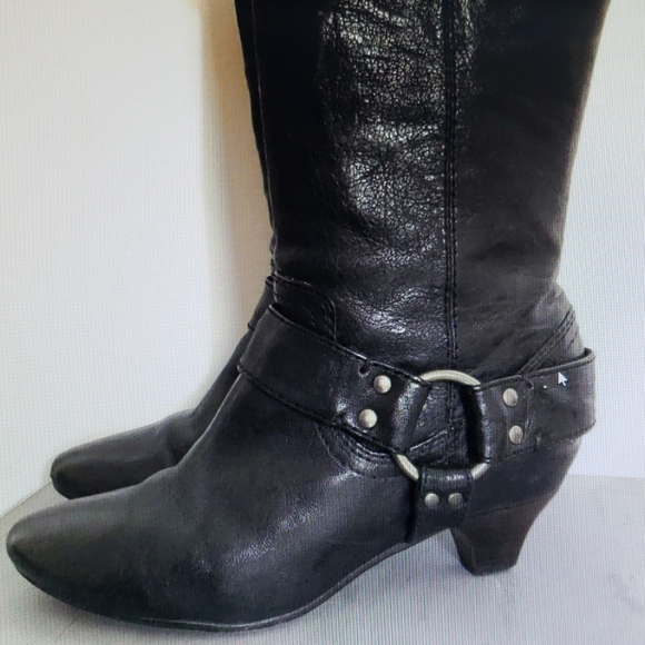 Frye Steffi Pull On Harness  Biker Kitten Heel Grey Boots - Picture 4 of 16
